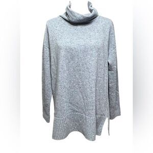Lafayette 148  Speckled Wool funnel neck Sweater In Blue Dusk/ Nickel M